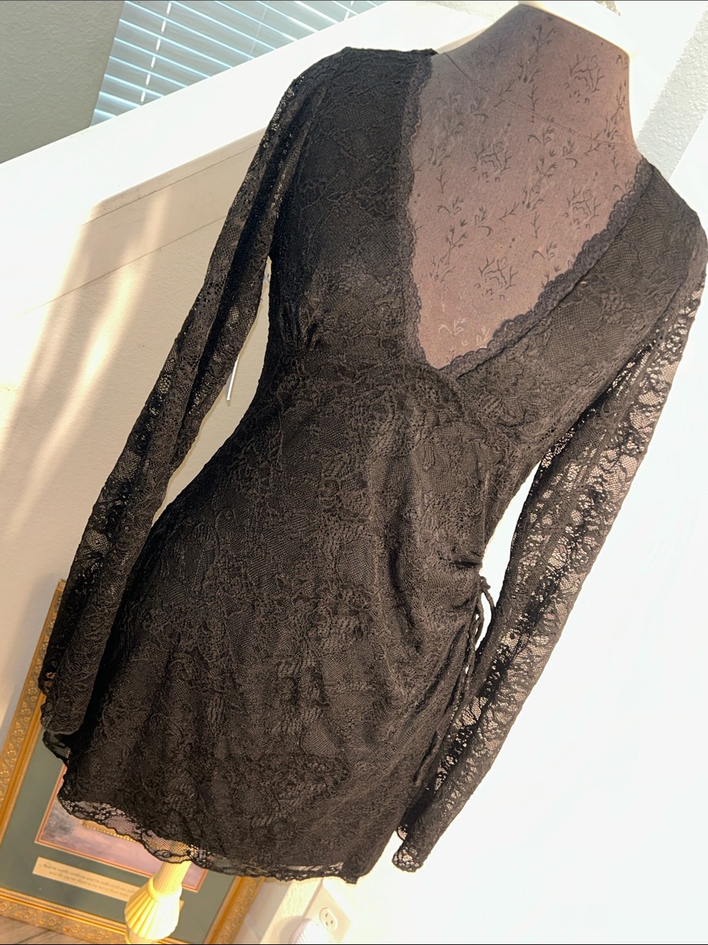 Princess Polly Black Lace Long Sleeve V-Neck Mini Dress